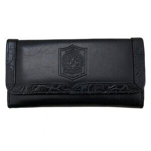 BELLE ROSE Navy Leather Wallet with Embossed Logo